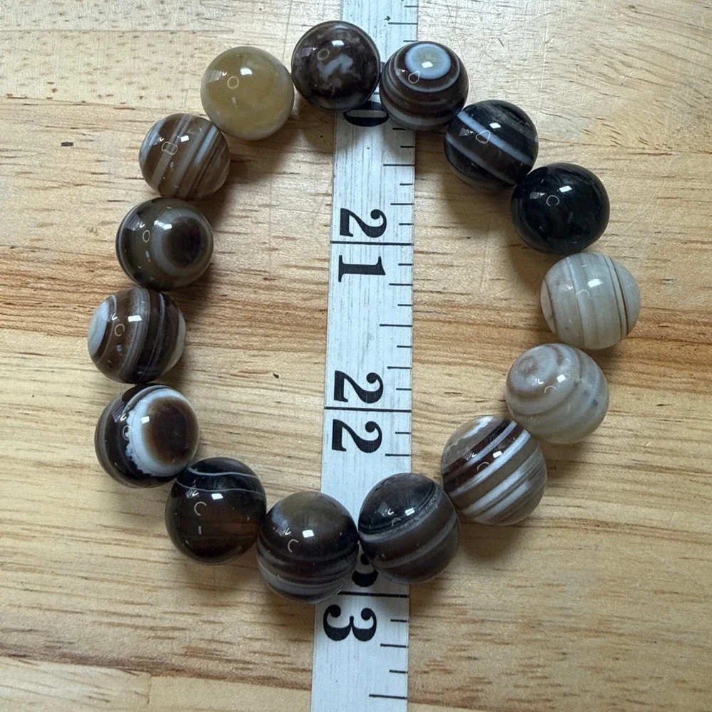 Boho Minimalist Earth Tone Banded Agate Beaded Stretch Bracelet